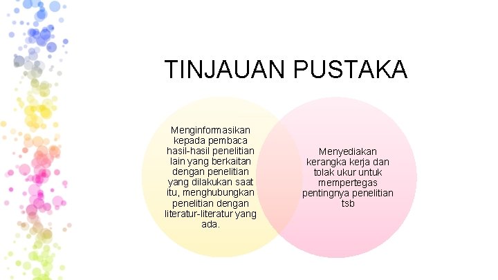 TINJAUAN PUSTAKA Menginformasikan kepada pembaca hasil-hasil penelitian lain yang berkaitan dengan penelitian yang dilakukan