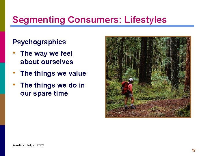Segmenting Consumers: Lifestyles Psychographics • The way we feel about ourselves • The things