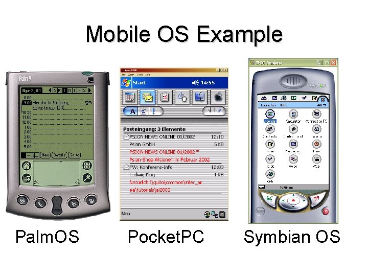 Mobile OS Example Palm. OS Pocket. PC Symbian OS 