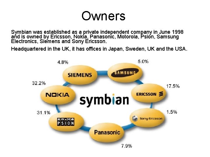 Owners Symbian was established as a private independent company in June 1998 and is