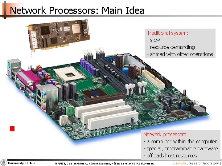 Network Processors: Main Idea Traditional system: - slow - resource demanding - shared with