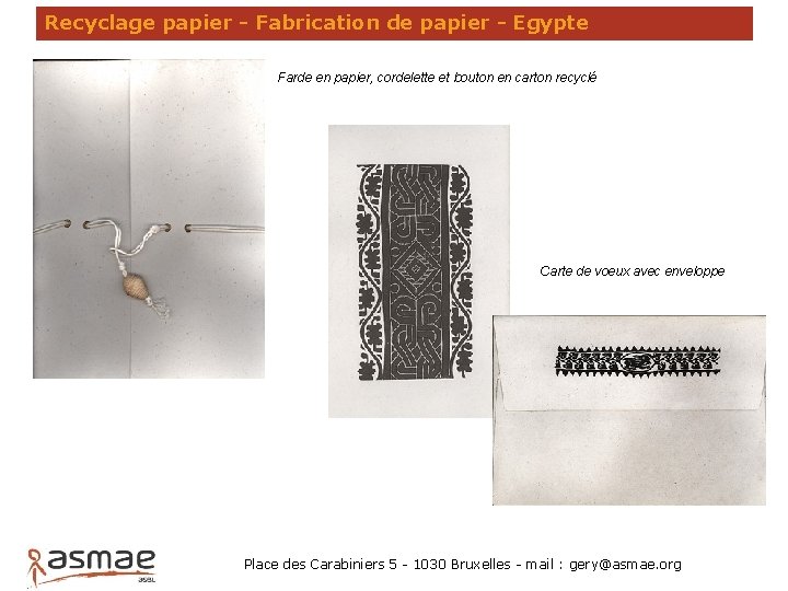 Recyclage papier - Fabrication de papier - Egypte Farde en papier, cordelette et bouton