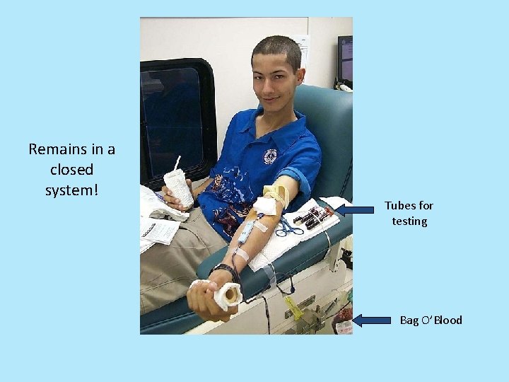 Remains in a closed system! Tubes for testing Bag O’Blood 