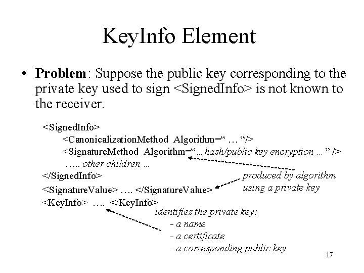 Key. Info Element • Problem: Suppose the public key corresponding to the private key