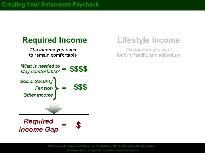 Creating Your Retirement Paycheck Required Income The income you need to remain comfortable What