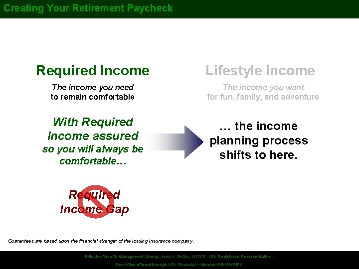 Creating Your Retirement Paycheck Required Income The income you need to remain comfortable With