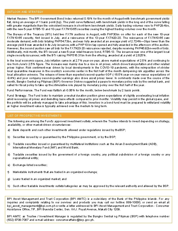 OUTLOOK AND STRATEGY Market Review. The BPI Government Bond Index returned 0. 19% for OUTLOOK AND STRATEGY Market Review. The BPI Government Bond Index returned 0. 19% for