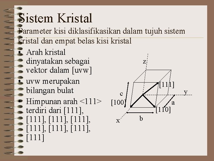 Sistem Kristal Parameter kisi diklasifikasikan dalam tujuh sistem kristal dan empat belas kisi kristal
