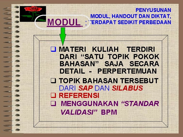 MODUL : PENYUSUNAN MODUL, HANDOUT DAN DIKTAT, TERDAPAT SEDIKIT PERBEDAAN q MATERI KULIAH TERDIRI