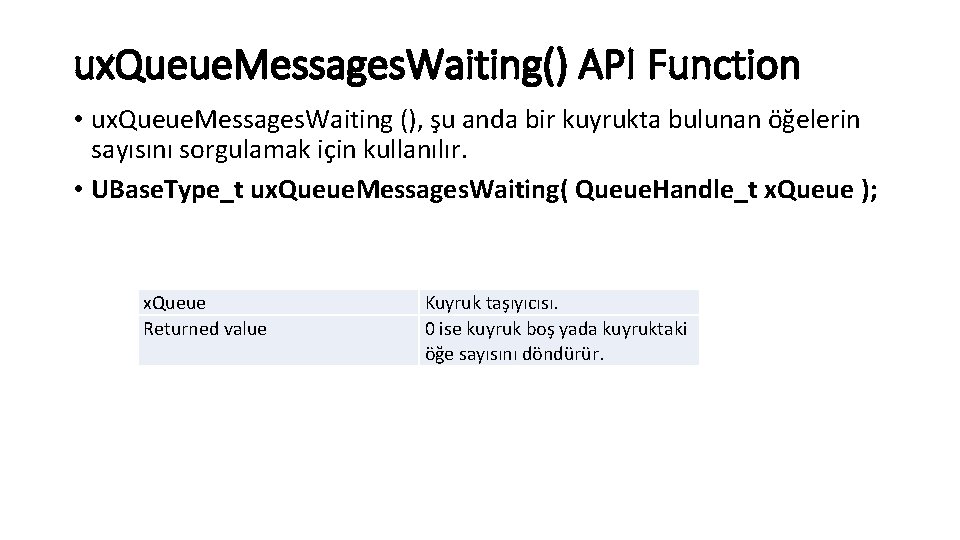 ux. Queue. Messages. Waiting() API Function • ux. Queue. Messages. Waiting (), şu anda