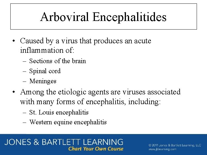 Arboviral Encephalitides • Caused by a virus that produces an acute inflammation of: –