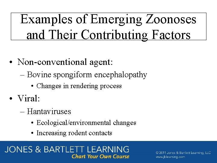 Examples of Emerging Zoonoses and Their Contributing Factors • Non-conventional agent: – Bovine spongiform