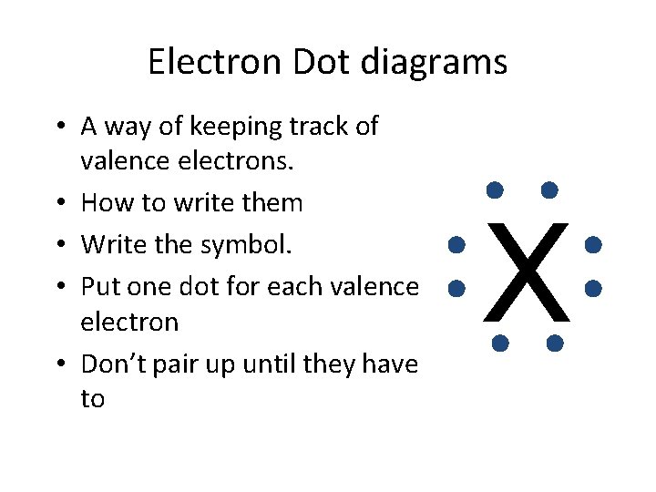 Electron Dot diagrams • A way of keeping track of valence electrons. • How