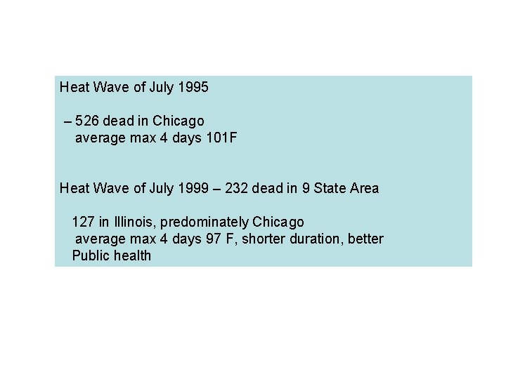 Heat Wave of July 1995 – 526 dead in Chicago average max 4 days