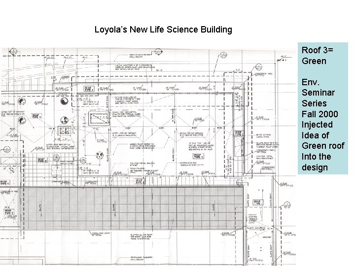 Loyola’s New Life Science Building Roof 3= Green Env. Seminar Series Fall 2000 Injected