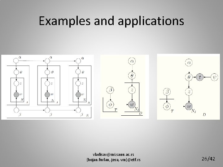Examples and applications vladisav@mi. sanu. ac. rs {bojan. furlan, jeca, vm}@etf. rs 26/42 