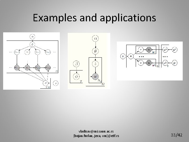 Examples and applications vladisav@mi. sanu. ac. rs {bojan. furlan, jeca, vm}@etf. rs 33/42 
