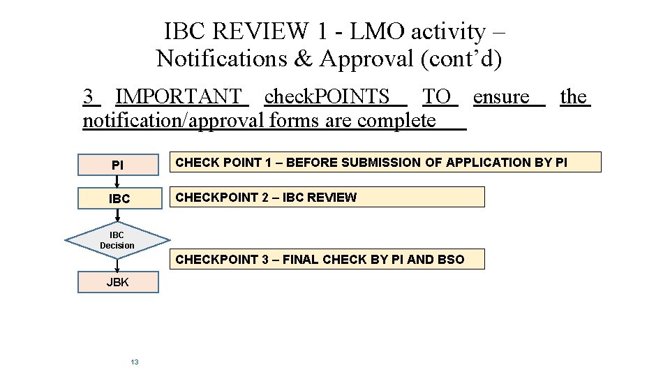 IBC REVIEW 1 - LMO activity – Notifications & Approval (cont’d) 3 IMPORTANT check.