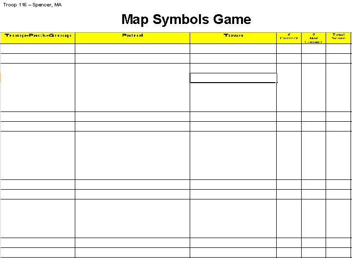 Troop 116 – Spencer, MA Map Symbols Game 33 