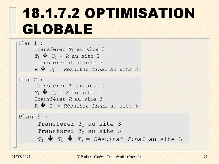 18. 1. 7. 2 OPTIMISATION GLOBALE 21/02/2021 © Robert Godin. Tous droits réservés. 21