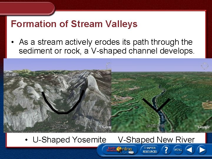 Formation of Stream Valleys • As a stream actively erodes its path through the