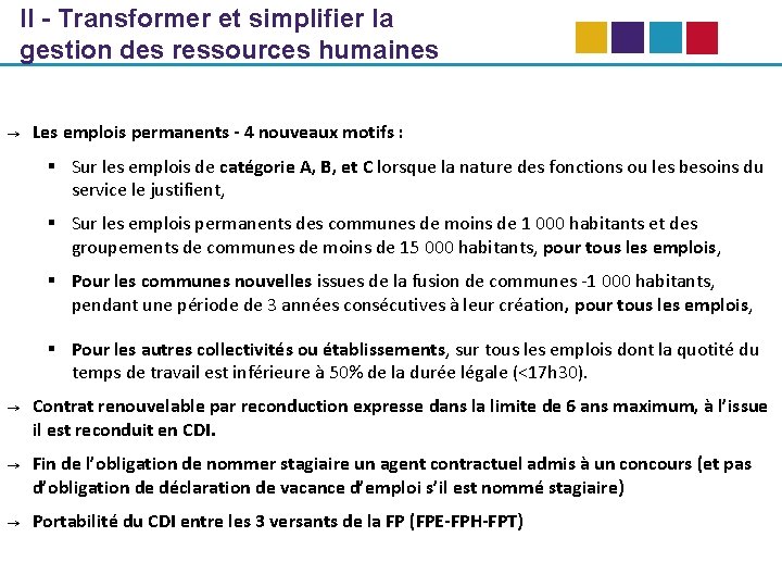 II - Transformer et simplifier la gestion des ressources humaines → Les emplois permanents