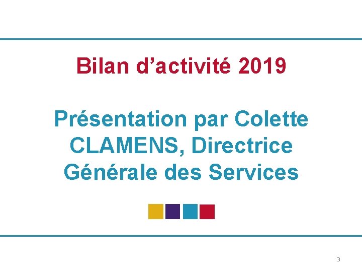 Bilan d’activité 2019 Présentation par Colette CLAMENS, Directrice Générale des Services 3 