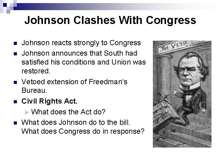 Johnson Clashes With Congress n n n Johnson reacts strongly to Congress Johnson announces