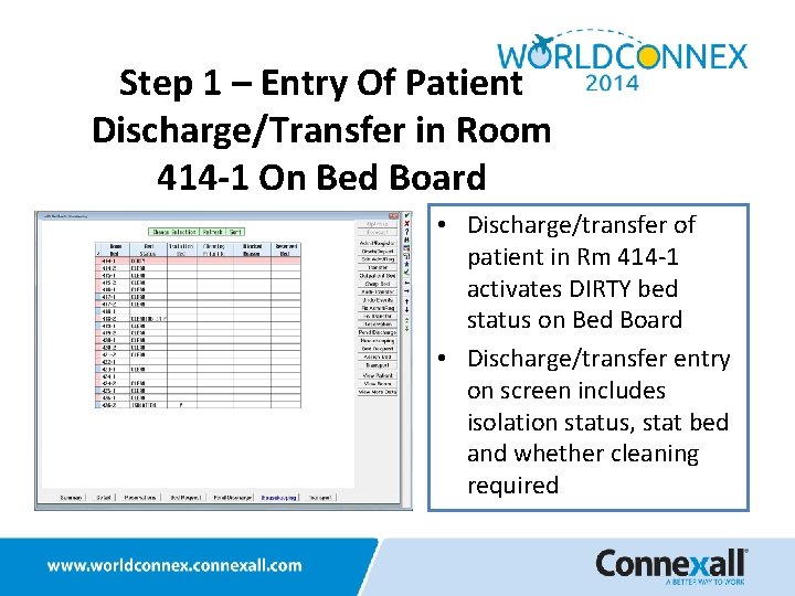 Step 1 – Entry Of Patient Discharge/Transfer in Room 414 -1 On Bed Board