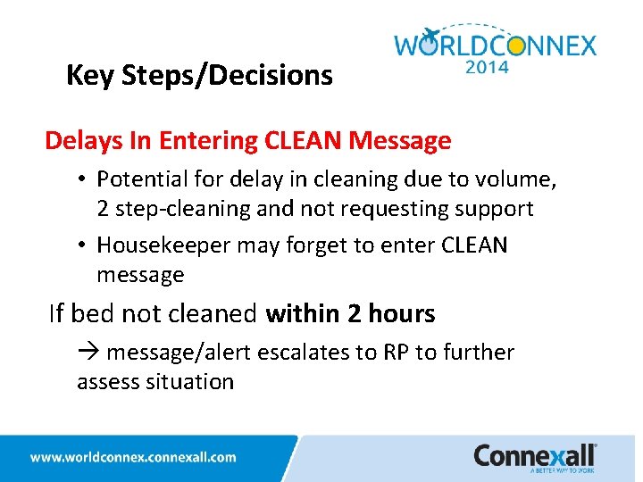 Key Steps/Decisions Delays In Entering CLEAN Message • Potential for delay in cleaning due