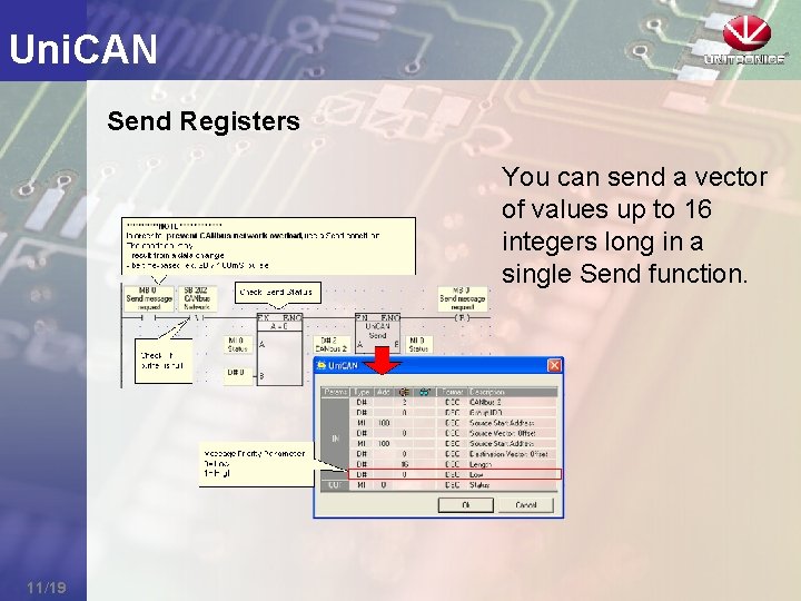 Uni. CAN Send Registers You can send a vector of values up to 16