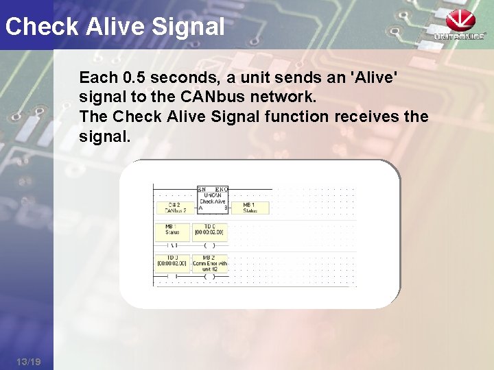 Check Alive Signal Each 0. 5 seconds, a unit sends an 'Alive' signal to