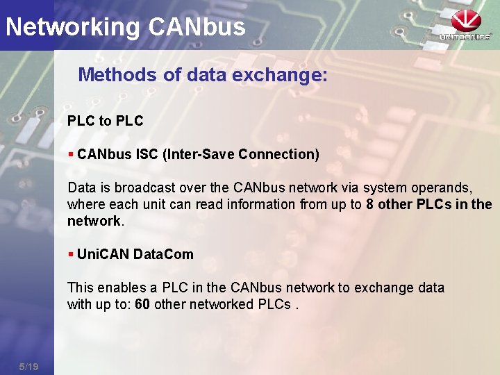 Networking CANbus Methods of data exchange: PLC to PLC § CANbus ISC (Inter-Save Connection)