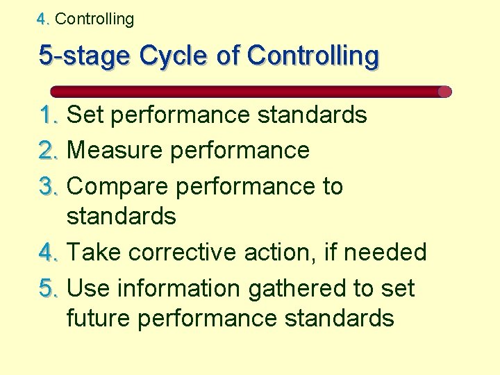 4. Controlling 5 -stage Cycle of Controlling 1. Set performance standards 2. Measure performance