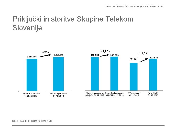 Poslovanje Skupine Telekom Slovenije v obdobju I – XII 2013 Priključki in storitve Skupine