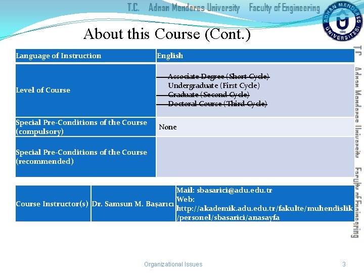 About this Course (Cont. ) Language of Instruction English Level of Course Associate Degree