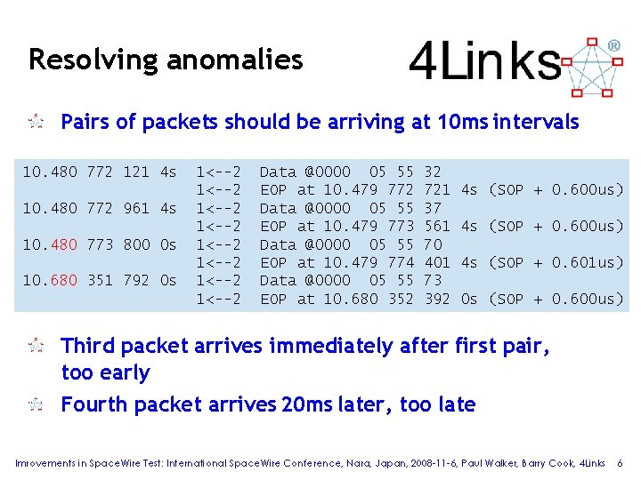 Resolving anomalies Pairs of packets should be arriving at 10 ms intervals 10. 480 Resolving anomalies Pairs of packets should be arriving at 10 ms intervals 10. 480
