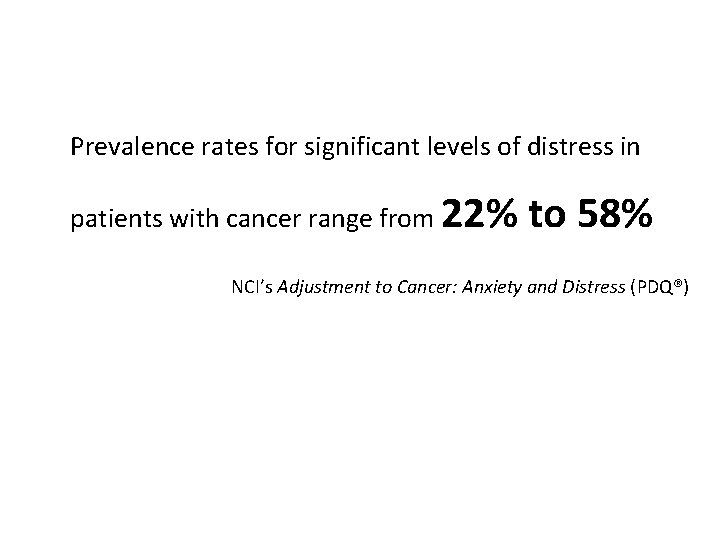 Prevalence rates for significant levels of distress in patients with cancer range from 22%