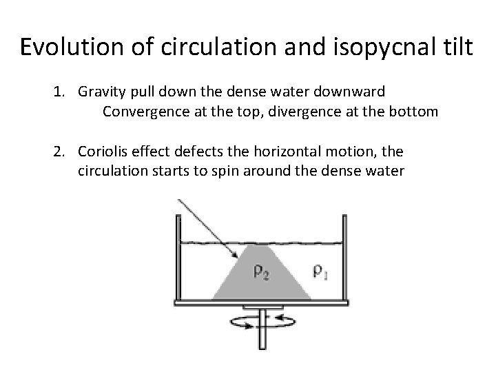 Evolution of circulation and isopycnal tilt 1. Gravity pull down the dense water downward