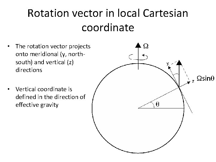 Rotation vector in local Cartesian coordinate • The rotation vector projects onto meridional (y,