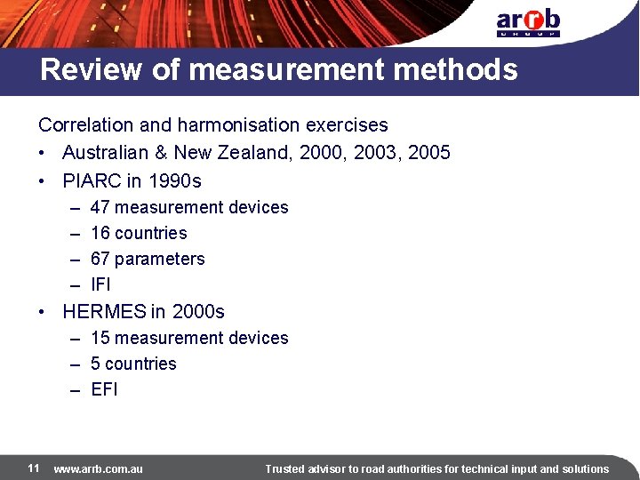 Review of measurement methods Correlation and harmonisation exercises • Australian & New Zealand, 2000,