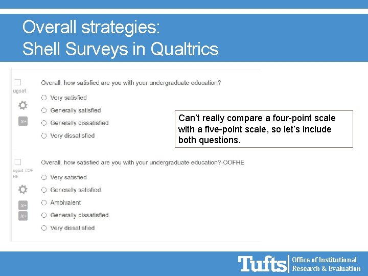 Overall strategies: Shell Surveys in Qualtrics Can’t really compare a four-point scale with a