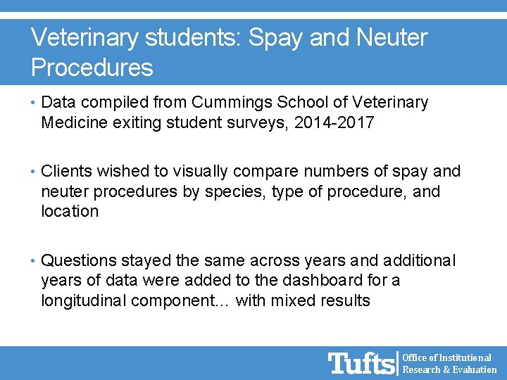 Veterinary students: Spay and Neuter Procedures • Data compiled from Cummings School of Veterinary