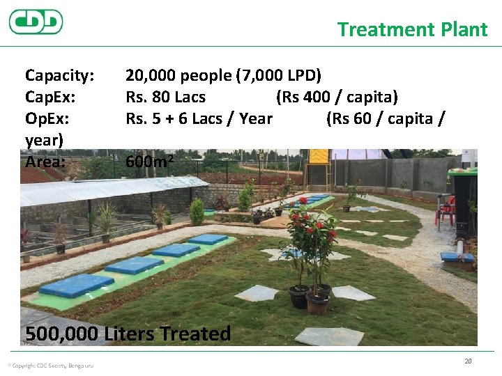 Treatment Plant Capacity: Cap. Ex: Op. Ex: year) Area: 20, 000 people (7, 000