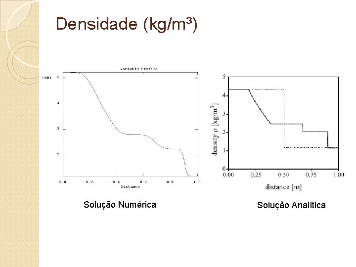 Densidade (kg/m³) Solução Numérica Solução Analítica 