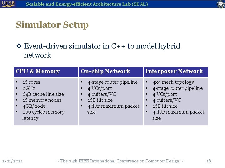 Scalable and Energy-efficient Architecture Lab (SEAL) Simulator Setup v Event-driven simulator in C++ to