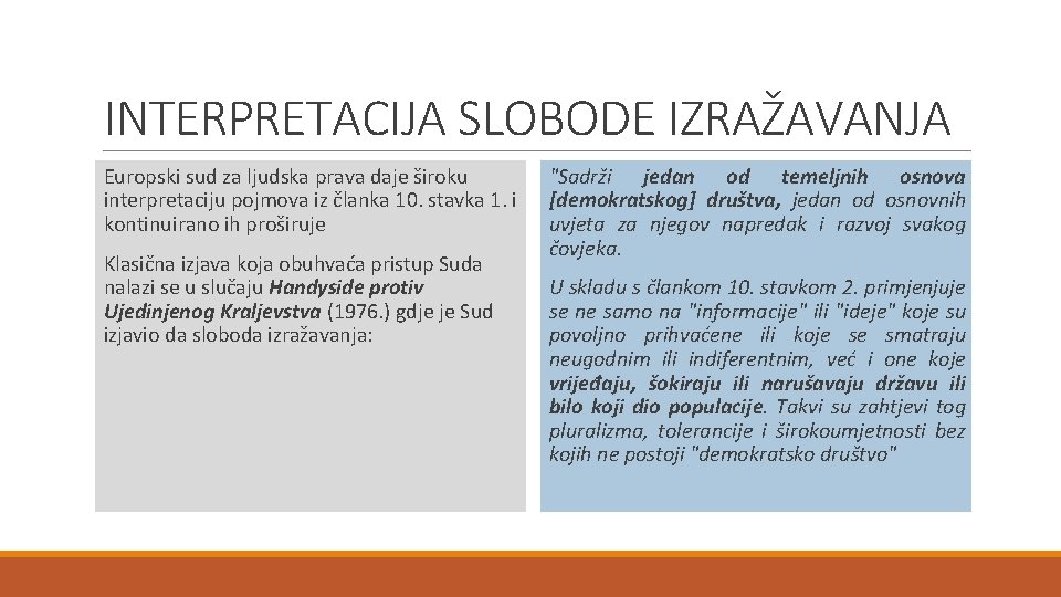 INTERPRETACIJA SLOBODE IZRAŽAVANJA Europski sud za ljudska prava daje široku "Sadrži jedan od temeljnih