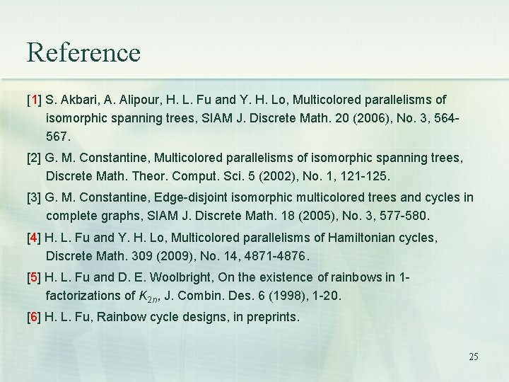 Reference [1] S. Akbari, A. Alipour, H. L. Fu and Y. H. Lo, Multicolored