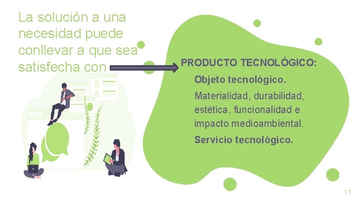 La solución a una necesidad puede conllevar a que sea satisfecha con PRODUCTO TECNOLÓGICO: