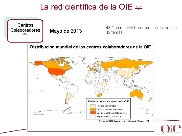 La red científica de la OIE 4/4 Centros Colaboradores 2/2 43 Centros colaboradores en